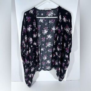 American Threads Black Micro Floral Kimono One size